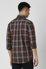 Men's Brown Casual Slim Fit Checked Full Sleeves Shirt