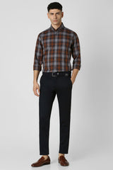 Men's Brown Casual Slim Fit Checked Full Sleeves Shirt