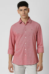 Men's Red Casual Slim Fit Solid Full Sleeves Shirt