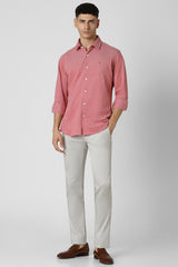 Men's Red Casual Slim Fit Solid Full Sleeves Shirt