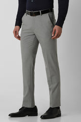 Men's Grey Formal Solid Slim Fit Trouser