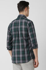 Men's Green Casual Slim Fit Checked Full Sleeves Shirt