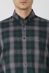 Men's Green Casual Slim Fit Checked Full Sleeves Shirt