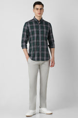 Men's Green Casual Slim Fit Checked Full Sleeves Shirt