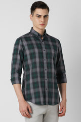 Men's Green Casual Slim Fit Checked Full Sleeves Shirt
