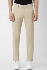 Men's Beige Casual Solid Slim Fit Trouser