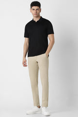 Men's Beige Casual Solid Slim Fit Trouser