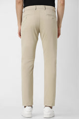 Men's Beige Casual Solid Slim Fit Trouser