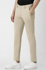 Men's Beige Casual Solid Slim Fit Trouser