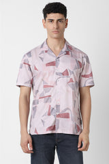 Men's Pink Party Regular Fit Printed Half Sleeves Shirt
