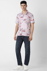Men's Pink Party Regular Fit Printed Half Sleeves Shirt