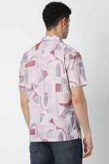 Men's Pink Party Regular Fit Printed Half Sleeves Shirt