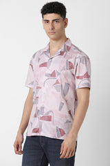 Men's Pink Party Regular Fit Printed Half Sleeves Shirt