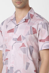 Men's Pink Party Regular Fit Printed Half Sleeves Shirt