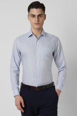 Men's Blue Work Regular Fit Solid Full Sleeves Shirt