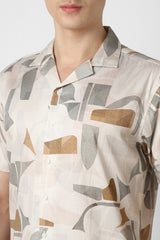 Men's Beige Party Regular Fit Printed Half Sleeves Shirt
