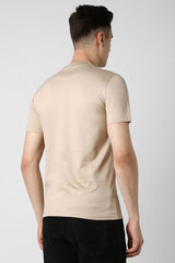 Men's Beige Casual Slim Fit Printed Half Sleeves Tshirt