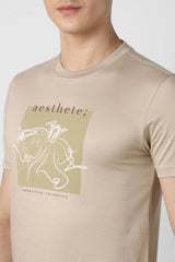 Men's Beige Casual Slim Fit Printed Half Sleeves Tshirt
