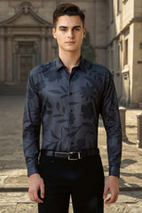 Men's Grey Party Slim Fit Printed Full Sleeves Shirt