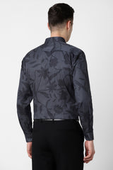 Men's Grey Party Slim Fit Printed Full Sleeves Shirt