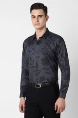 Men's Grey Party Slim Fit Printed Full Sleeves Shirt