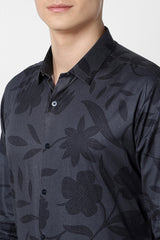 Men's Grey Party Slim Fit Printed Full Sleeves Shirt