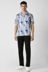 Men's Blue Party Regular Fit Printed Half Sleeves Shirt