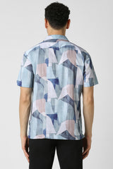 Men's Blue Party Regular Fit Printed Half Sleeves Shirt