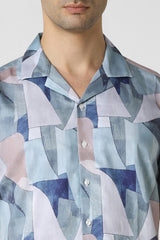 Men's Blue Party Regular Fit Printed Half Sleeves Shirt