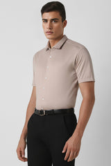 Men's Beige Work Regular Fit Solid Half Sleeves Shirt