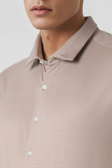 Men's Beige Work Regular Fit Solid Half Sleeves Shirt