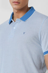 Men's Blue Casual Regular Fit Solid Half Sleeves Polo Tshirt