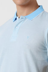Men's Blue Casual Regular Fit Solid Half Sleeves Polo Tshirt