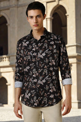 Men's Black Party Slim Fit Printed Full Sleeves Shirt