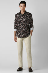 Men's Black Party Slim Fit Printed Full Sleeves Shirt