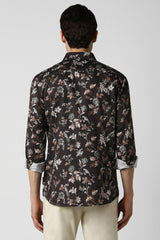 Men's Black Party Slim Fit Printed Full Sleeves Shirt