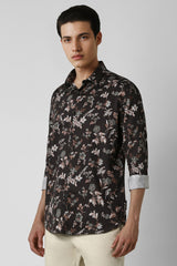 Men's Black Party Slim Fit Printed Full Sleeves Shirt
