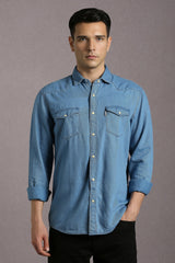 Men's Blue Casual Solid Slim Fit Full Sleeves Shirt