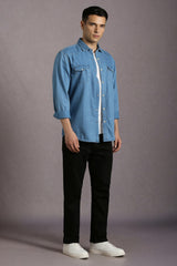 Men's Blue Casual Solid Slim Fit Full Sleeves Shirt