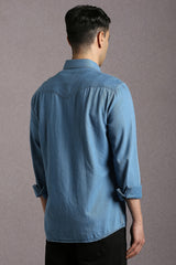 Men's Blue Casual Solid Slim Fit Full Sleeves Shirt