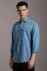 Men's Blue Casual Solid Slim Fit Full Sleeves Shirt