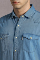 Men's Blue Casual Solid Slim Fit Full Sleeves Shirt
