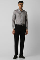 Men's Grey Party Slim Fit Printed Full Sleeves Shirt