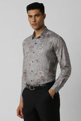 Men's Grey Party Slim Fit Printed Full Sleeves Shirt