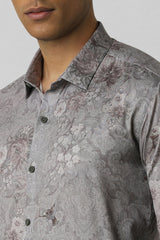 Men's Grey Party Slim Fit Printed Full Sleeves Shirt