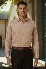 Men's Orange Party Slim Fit Printed Full Sleeves Shirt