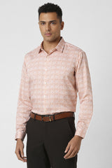 Men's Orange Party Slim Fit Printed Full Sleeves Shirt