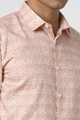 Men's Orange Party Slim Fit Printed Full Sleeves Shirt