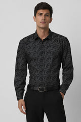 Men's Black Party Slim Fit Printed Full Sleeves Shirt