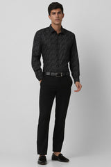 Men's Black Party Slim Fit Printed Full Sleeves Shirt